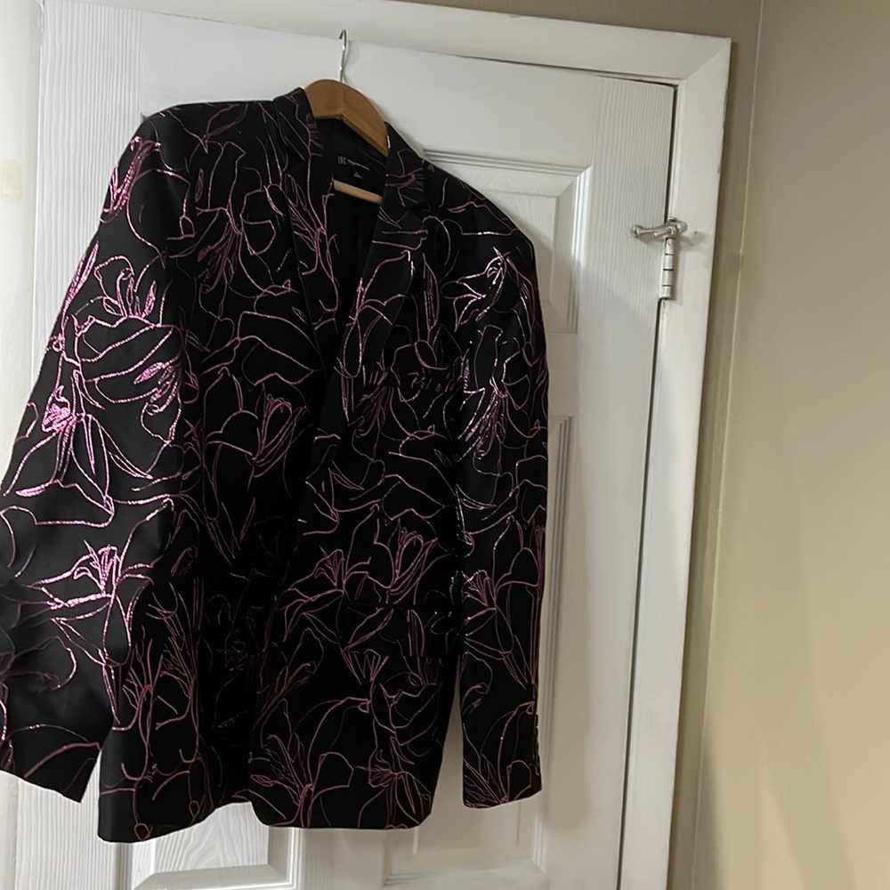 Fashion Blazer, INC black with pink floral overlays and sparkles
